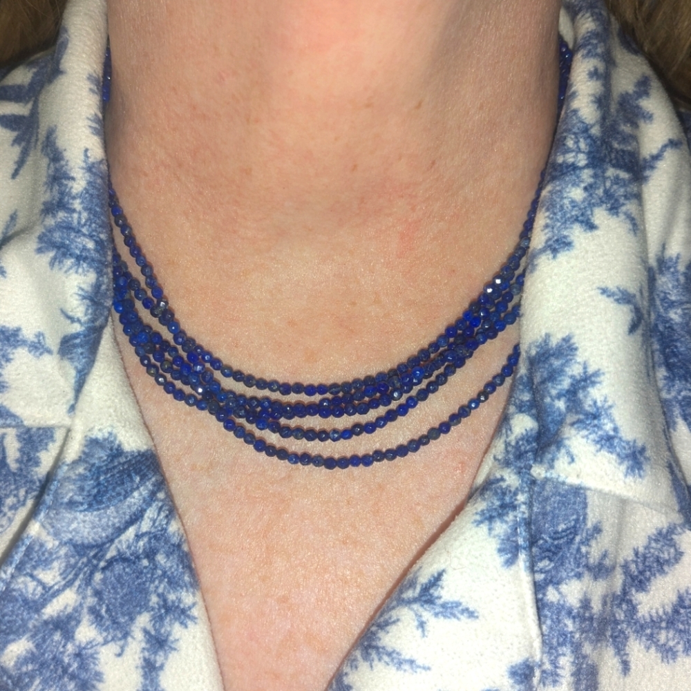 Blue Lapis 5 Strand Beaded  Gemstone Necklace Sterling Silver Jay King